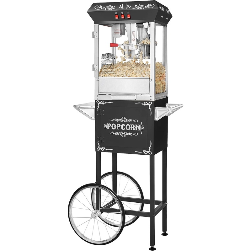 Foundation Popcorn Machine with Cart – 8oz Popper with Stainless-Steel Kettle, Warming Light, and Accessories by Great Northern Popcorn (Black) | Bigbigmart.com