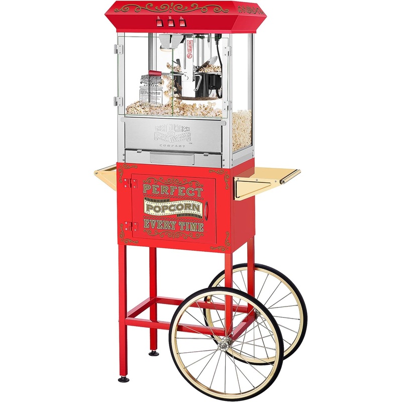 Great Northern Popcorn Perfect Popper Popcorn Machine with Cart and Stainless-Steel Kettle, Warming Light, and Accessories, 10oz, Red | Bigbigmart.com