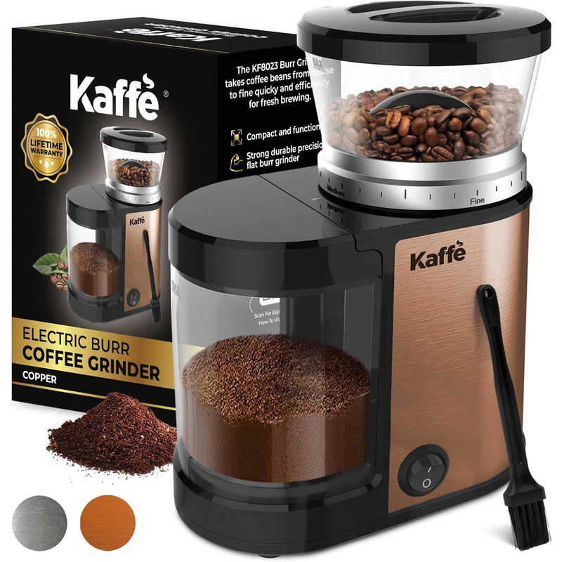 Kaffe Burr Coffee Grinder Electric w/Adjustable Settings for Precision Coffee Bean Grinding (5.5oz Capacity) Best Coffee Grinders For Home Use. (Upgraded Powerful Motor) Copper | Bigbigmart.com