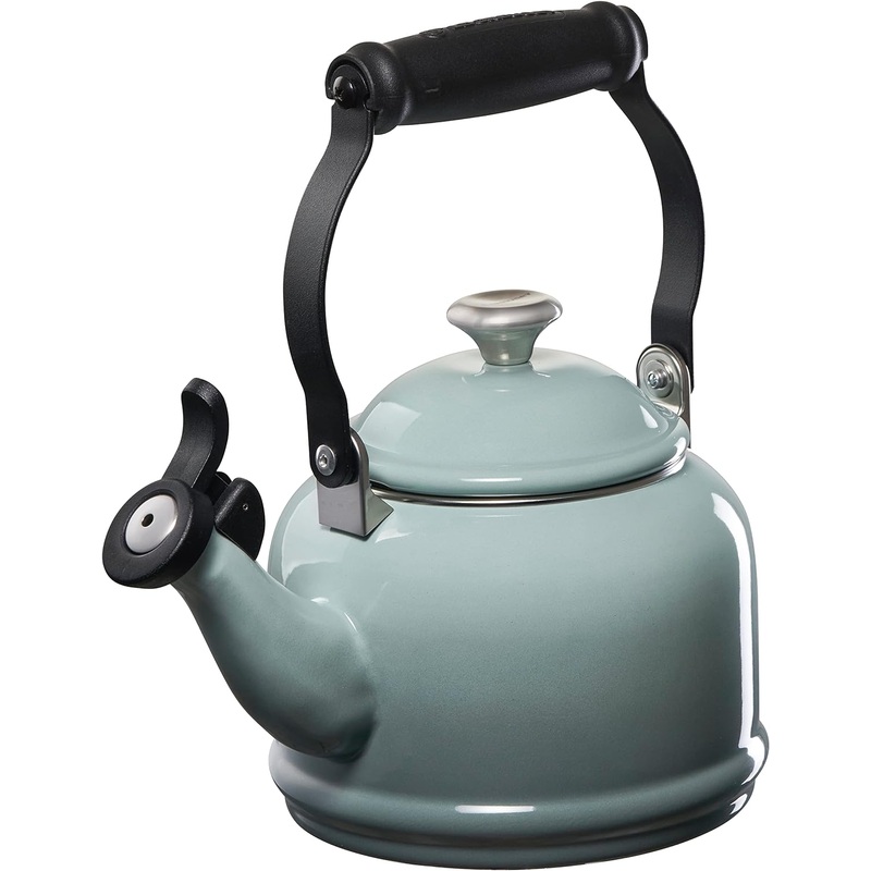 Le Creuset Enamel On Steel Demi Tea Kettle with Metal Finishes, 1.25 qt, Sea Salt | Bigbigmart.com