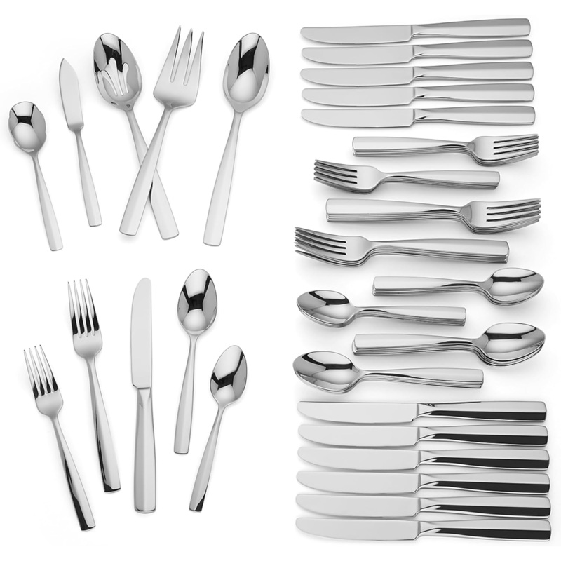 Lenox Lachlan 65-Piece Flatware Set, 10.45 LB, Metallic | Bigbigmart.com