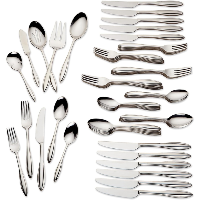Lenox Sculpt 65-Piece Flatware Set, Metallic | Bigbigmart.com