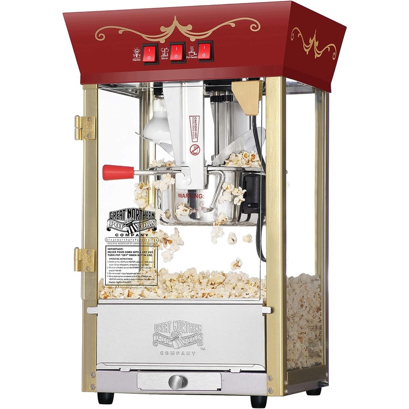 Matinee Popcorn Machine – 8oz Popper with Stainless-Steel Kettle, Reject Kernel Tray, Warming Light, and Accessories by Great Northern Popcorn (Red) | Bigbigmart.com