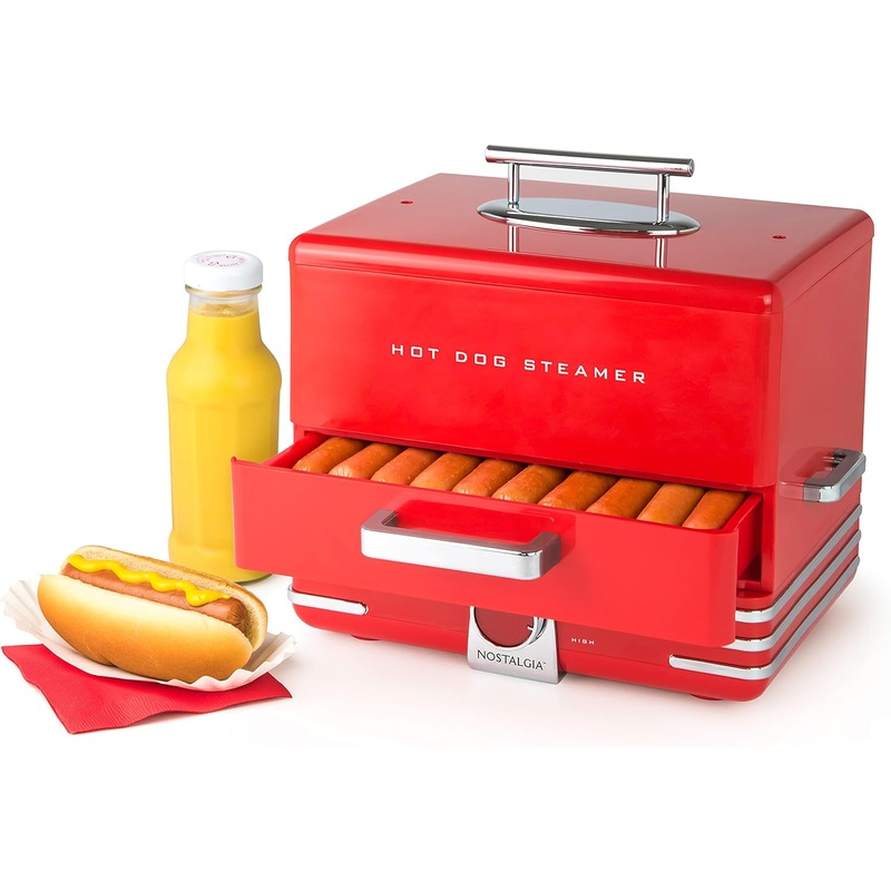 Nostalgia Extra Large Diner-Style Steamer 20 Hot Dogs and 6 Bun Capacity, Perfect for Breakfast Sausages, Brats, Vegetables, Fish | Bigbigmart.com