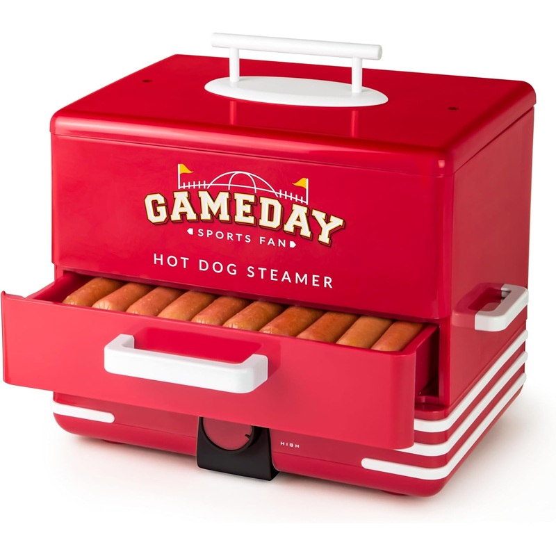 Nostalgia Game Day Hot Dog Streamer and Bun Wamer, Fits 20 Dogs and 8 Buns, Steams Pot Stickers, Veggies, Potatos, and Other Appetizers or Toppings | Bigbigmart.com