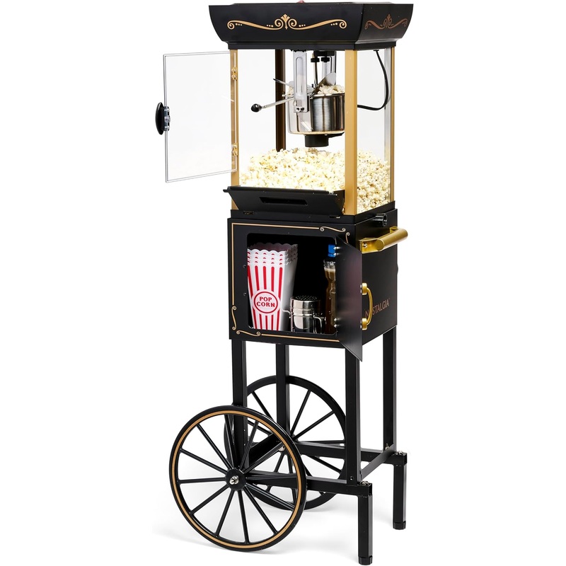 Nostalgia Popcorn Maker Machine – Professional Cart With 2.5 Oz Kettle Makes Up to 10 Cups – Vintage Popcorn Machine Movie Theater Style – Black, 5 Quarts | Bigbigmart.com