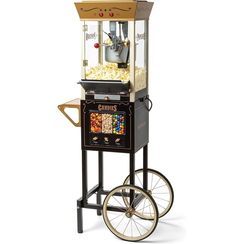 Nostalgia Popcorn Maker Machine – Professional Cart With 8 Oz Kettle Makes Up to 32 Cups with Candy & Kernel Dispenser – Vintage Popcorn Machine Movie Theater Style – Black | Bigbigmart.com