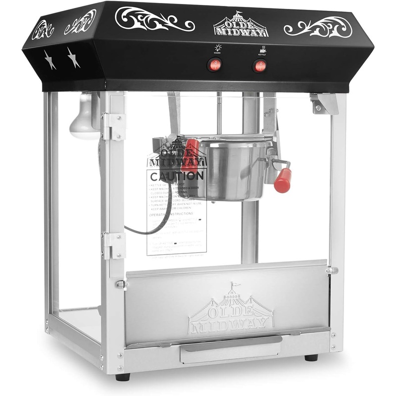 Olde Midway Bar Style Popcorn Machine Maker Popper with 6-Ounce Kettle – Black | Bigbigmart.com