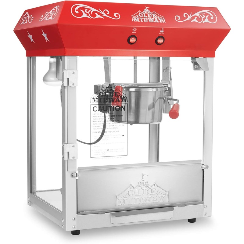 Olde Midway Bar Style Popcorn Machine Maker Popper with 6-Ounce Kettle – Red | Bigbigmart.com