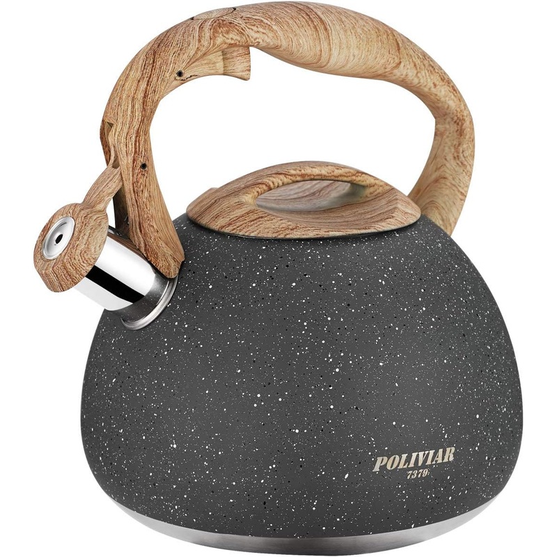 POLIVIAR Tea Kettle, 2.7 Quart Natural Stone Finish with Wood Pattern Handle Loud Whistle Food Grade Stainless Steel Teapot, Anti-Hot Handle and Anti-Rust, Suitable for All Heat Sources (JX2018-GR20) | Bigbigmart.com