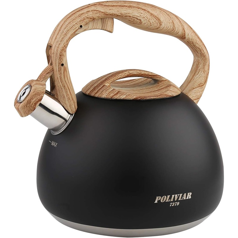 POLIVIAR Tea Kettle, Black Ti Stovetop Tea Kettle 2.7 Quart , Audible Whistling Teapot, Food Grade Stainless Steel for Anti-Rust and Anti Hot Handle, Suitable for All Heat Sources (JX2018-WB20) | Bigbigmart.com