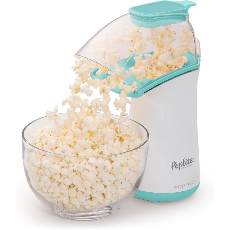 Presto 04869 PopLite Hot Air Popcorn Popper – Built-In Measuring Cup + Melts Butter, Easy to Clean, Built-In Cord Wrap, 18 Cups, Aqua/White | Bigbigmart.com