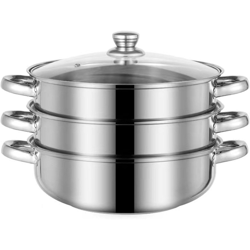 Steamer for Cooking, 18/8 Stainless Steel Steamer Pot, Food Steamer 11 inch Steam Pots with Lid 3-tier for Cooking Vegetables, Seafood, Soups, Stews and Pasta | Bigbigmart.com