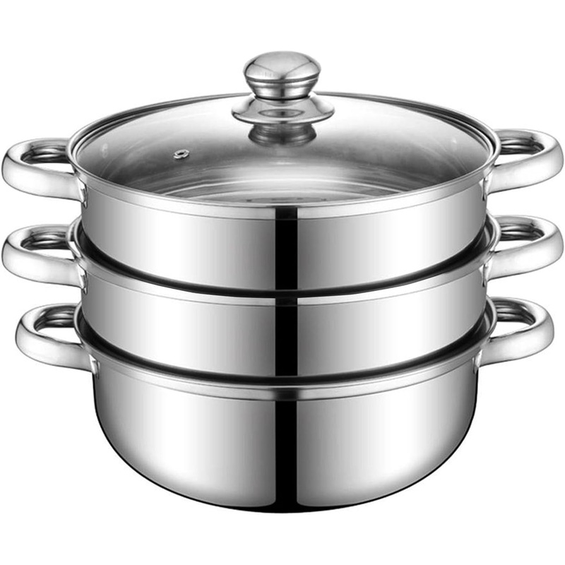 Steamer Pot for Cooking 11 inch Steamer Pot, 3-tier Multipurpose 18/8 Stainless Steel Steam Pot Cookware with Lid for Vegetable, Dumpling, Stock, Sauce, Food | Bigbigmart.com