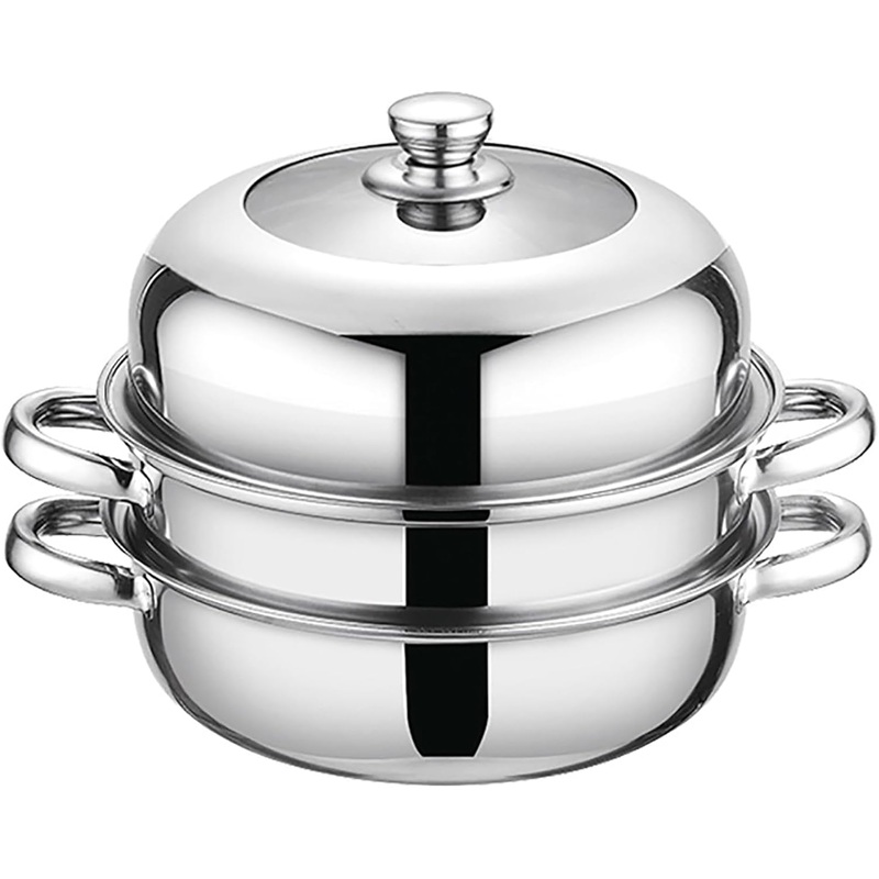 Steamer Pot for Cooking,18/8 Stainless Steel Steamer Pot,11 inch Steam Pots with Lid 2-tier for Cooking Veggies Fish Seafood Noodles, Pasta, Food | Bigbigmart.com