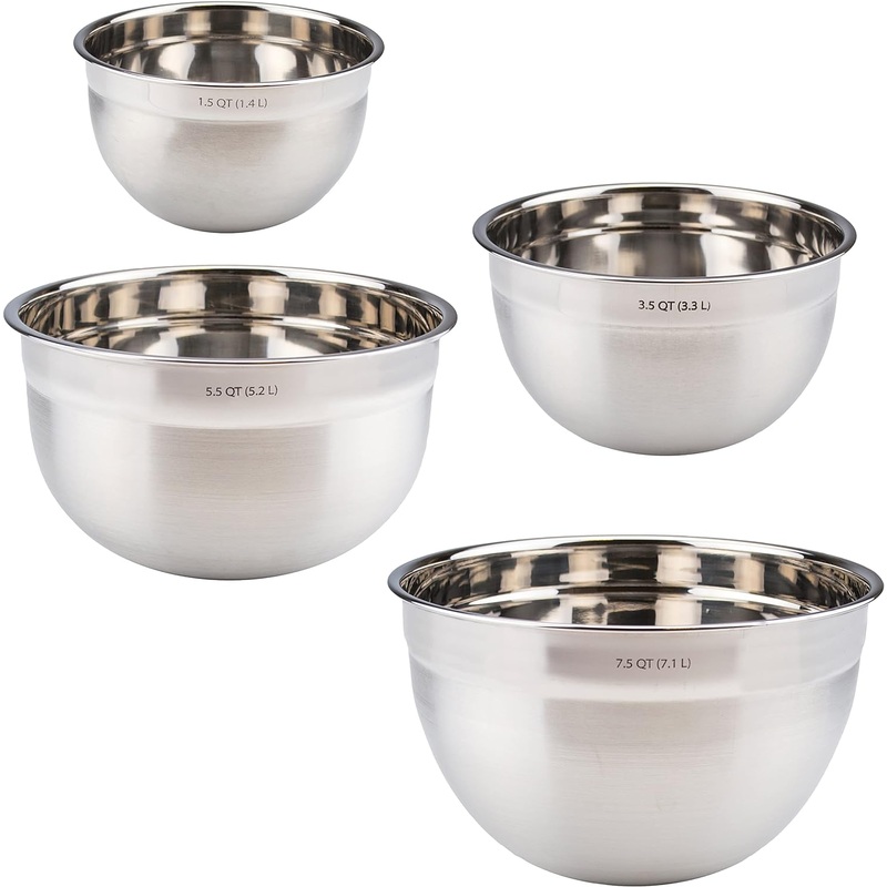 Tovolo Stainless Steel Deep Mixing, Easy Pour With Rounded Lip Kitchen Metal Bowls for Baking & Marinating, Dishwasher-Safe, Set of 4 | Bigbigmart.com