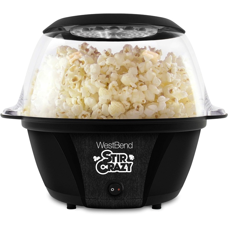 West Bend 82707B Stir Crazy Hot Oil Popcorn Popper, Popcorn Maker Machine with Large Serving Bowl Lid and Stirring Rod, 6 Qt, Black | Bigbigmart.com