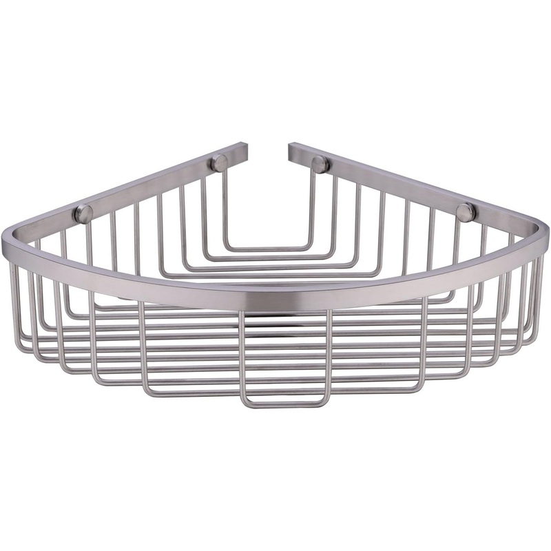 304 Stainless Steel Shower Caddy Corner Basket Shelf Bathroom Organizer Wall Mounted Storage, Brushed Nickel | Bigbigmart.com