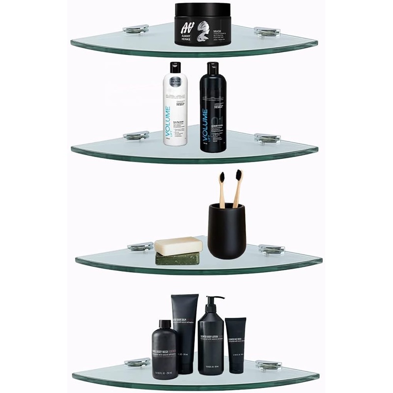 4-Pack Corner Storage Glass Shelf for Bathroom Shower Caddy Organizers Shampoo Holder with Adhesive No Drilling | Bigbigmart.com
