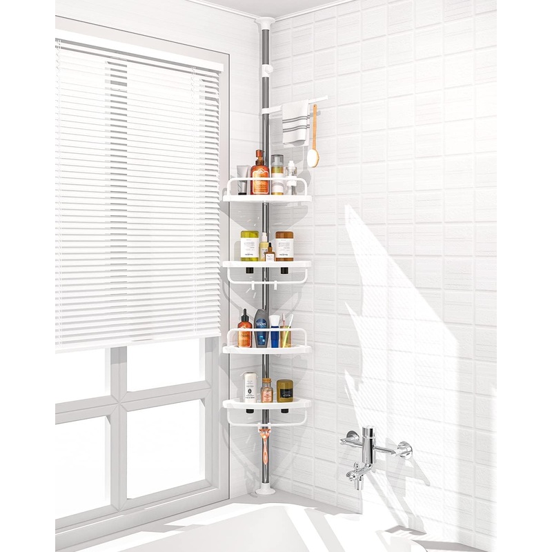 ADOVEL 4 Layer Corner Shower Caddy, Adjustable Shower Shelf, Constant Tension Stainless Steel Pole Organizer, Rustproof 3.3 to 9.8ft | Bigbigmart.com