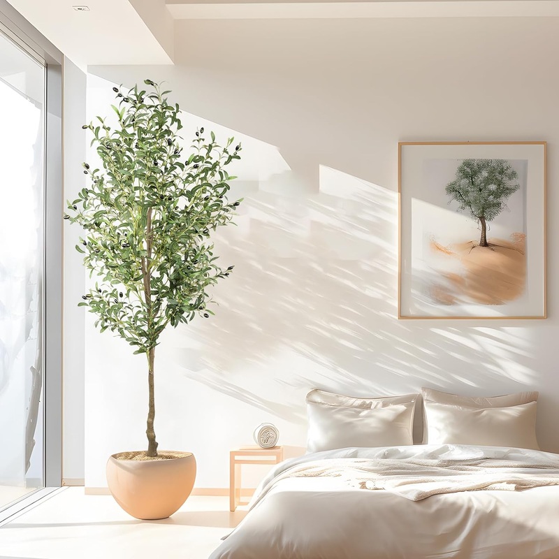AnTing 7FT Artificial Olive Tree Faux Olive 1656Leaves and 92Fruits with Pot for Home Decor Indoor Gift 1Pack | Bigbigmart.com