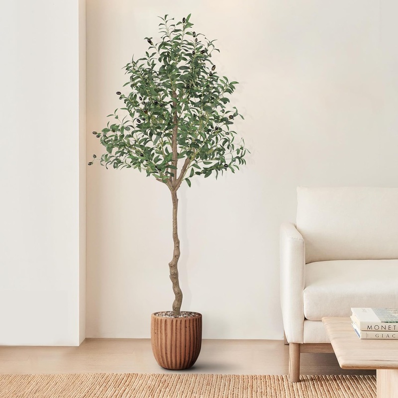 AnTing Artificial Olive Tree 6FT Faux Olive Branches and Fruits with Pot for Home Decor Indoor Gift | Bigbigmart.com