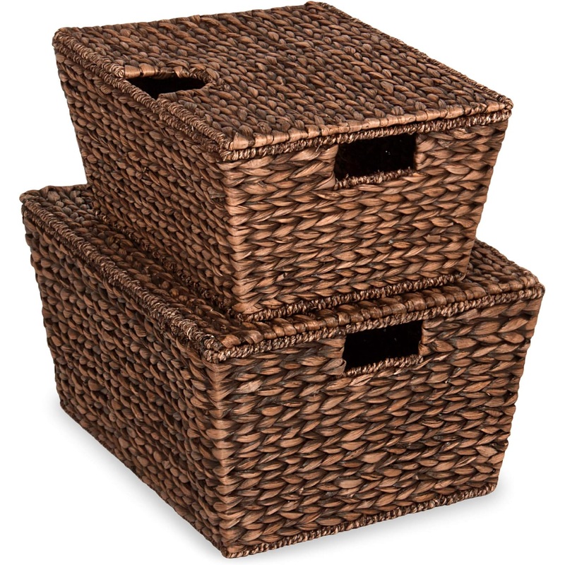 Best Choice Products Set of 2 XL Multipurpose Classic Water Hyacinth Chests Oversized Woven Tapered Storage Basket for Organization, Laundry, Decoration w/Attached Lid, Handle Holes | Bigbigmart.com