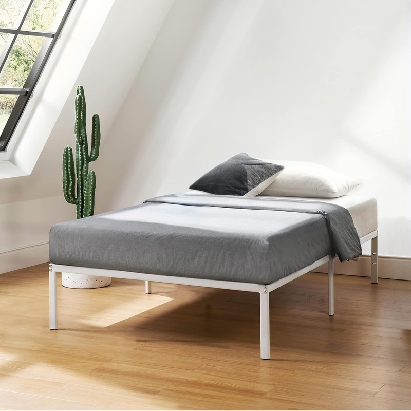 Best Price Mattress 14 Inch Metal Platform Bed Frame, Heavy Duty Steel Slats, White, Twin | Bigbigmart.com