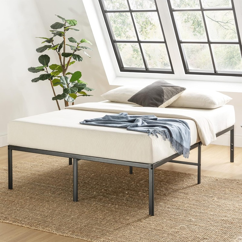 Best Price Mattress 16 Inch Metal Platform Bed Frame, Heavy Duty Steel Slats, Black, King | Bigbigmart.com