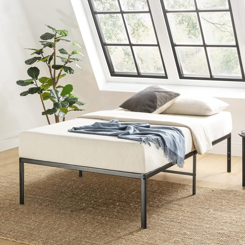 Best Price Mattress 16 Inch Metal Platform Bed Frame, Heavy Duty Steel Slats, Black, Twin | Bigbigmart.com