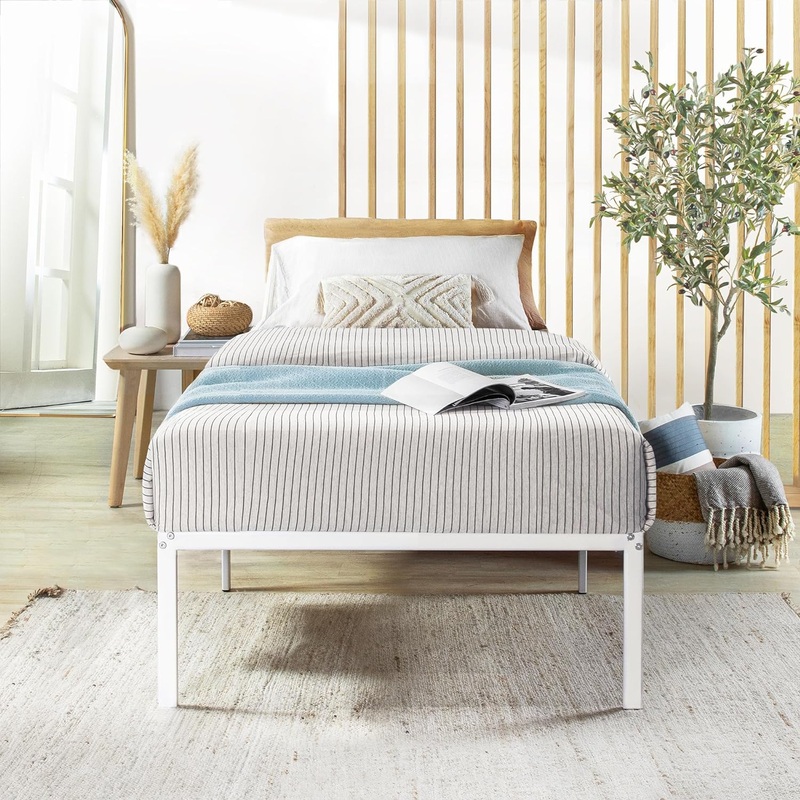 Best Price Mattress 16 Inch Metal Platform Bed Frame, Heavy Duty Steel Slats, White, Twin | Bigbigmart.com