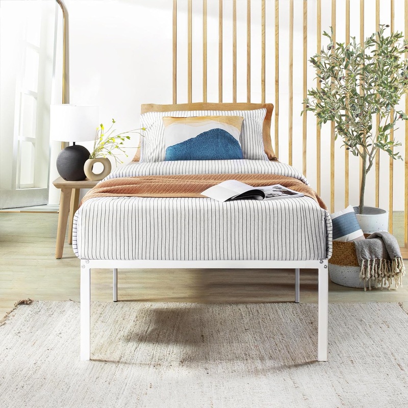 Best Price Mattress 18 Inch Metal Platform Bed Frame, Heavy Duty Steel Slats, White, Twin | Bigbigmart.com