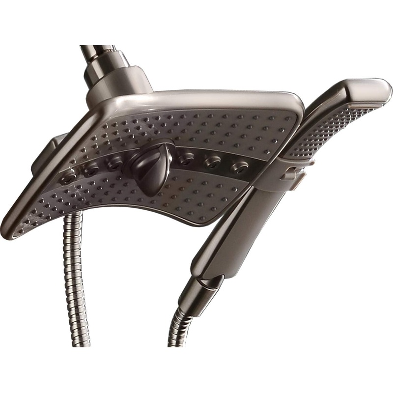 BRIGHT SHOWERS Brushed Nickel Shower Combo – Fixed and Handheld Heads With Grey Faceplates | Bigbigmart.com