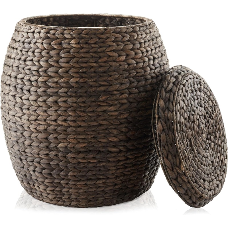 Casafield Round Storage Basket with Lid – Espresso, Handwoven Water Hyacinth Organizer for Laundry, Blankets, Plants, Bedroom, Living Room, Home Office | Bigbigmart.com
