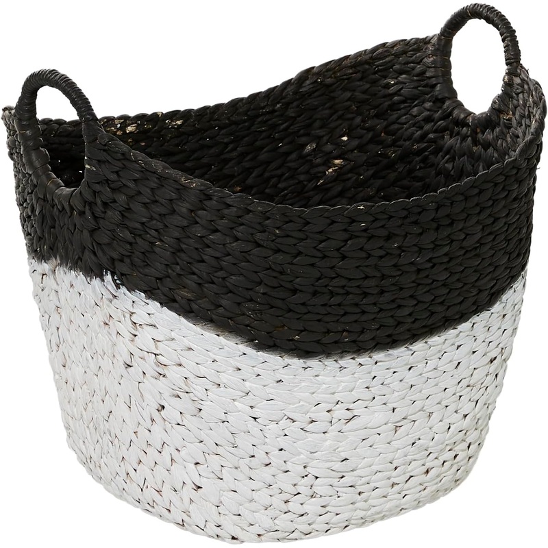 CosmoLiving by Cosmopolitan Seagrass Handmade Large Woven Storage Basket with Handles, 22 x 17 x 19, Black | Bigbigmart.com