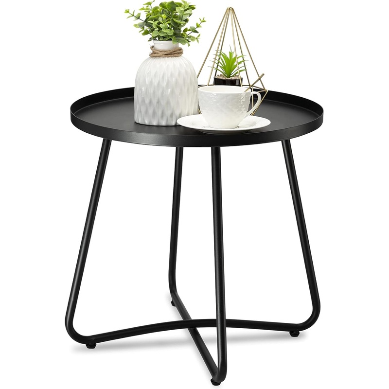 danpinera Outdoor Side Tables, Weather Resistant Steel, Small Round End Table for Patio Yard Balcony Garden Bedside Black | Bigbigmart.com