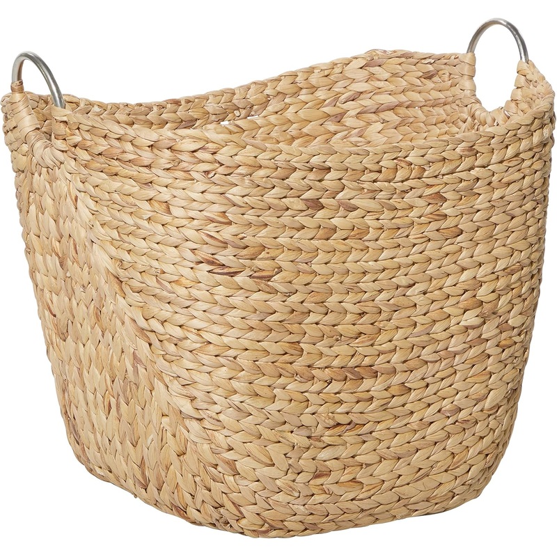 Deco 79 Seagrass Handmade Large Woven Storage Basket with Ring Metal Handles, 21 x 17 x 19, Brown | Bigbigmart.com