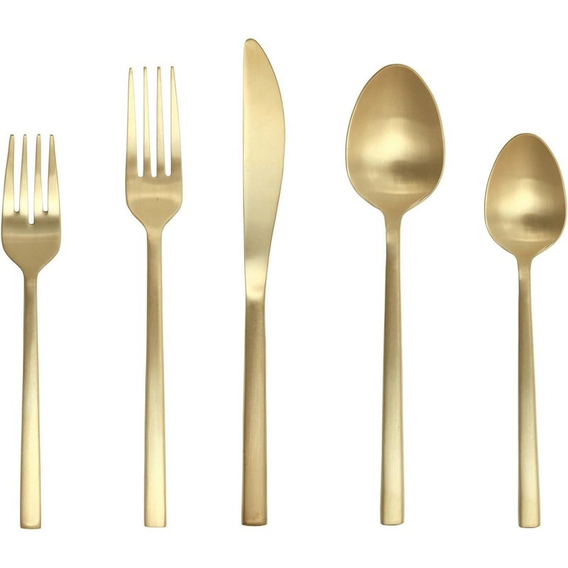 Fortessa Arezzo 18/10 Stainless Steel Flatware, 5 Piece Place Setting, Service for 1, Brushed Gold | Bigbigmart.com