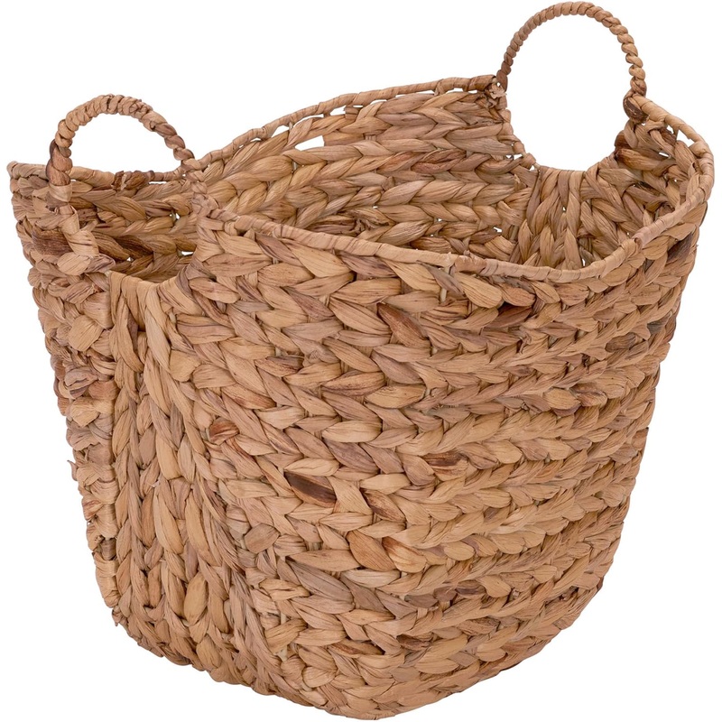 Household Essentials ML-4002 Tall Water Hyacinth Wicker Basket with Handles | Natural, Brown, Natural | Bigbigmart.com
