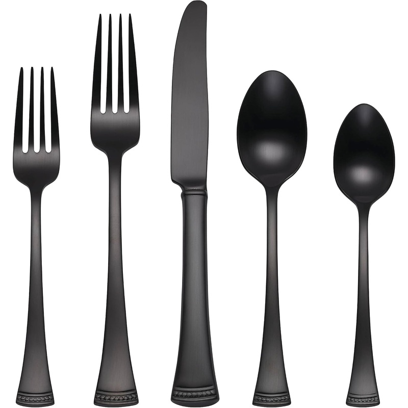 Lenox Portola Satin Black Piece Flatware Set, 20 Count, Metallic | Bigbigmart.com