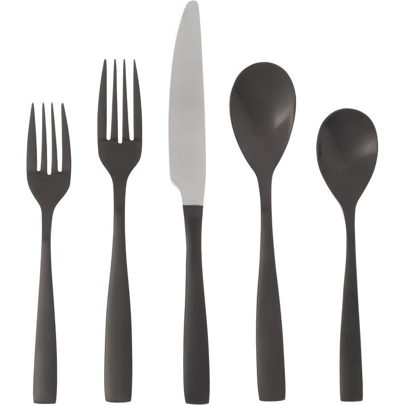 Mikasa Delano Black Satin 20-Piece Stainless Steel Flatware Set, Service for 4 | Bigbigmart.com