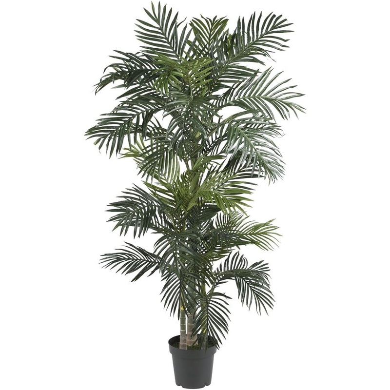 Nearly Natural 6.5FT Artificial Golden Cane Palm Tree, Fake Palm Tree with Three Realistic Trunks and 333 Lifelike Palm Leaves, Faux Palm Plant for Indoor Home Dcor with Black Nursery Planter | Bigbigmart.com