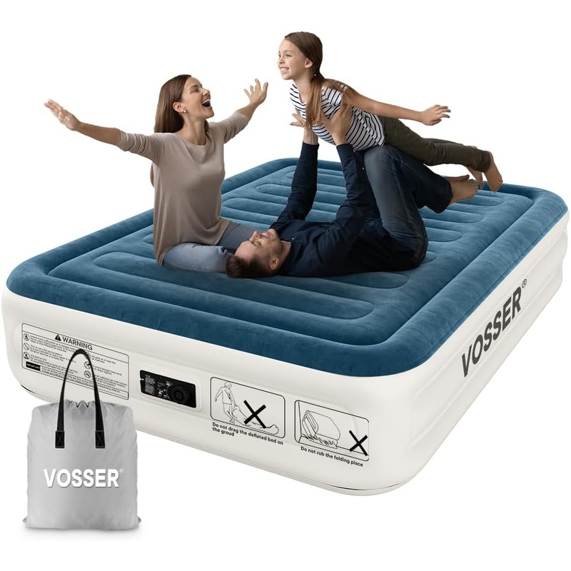 Queen Air Mattress with Built-in Pump,Fast & Easy Inflation/Deflation Inflatable Mattress, Foldable Blow Up Mattress with Storage Bag, Inflatable Bed for Home, Camping & Guests, Queen 18 inch | Bigbigmart.com