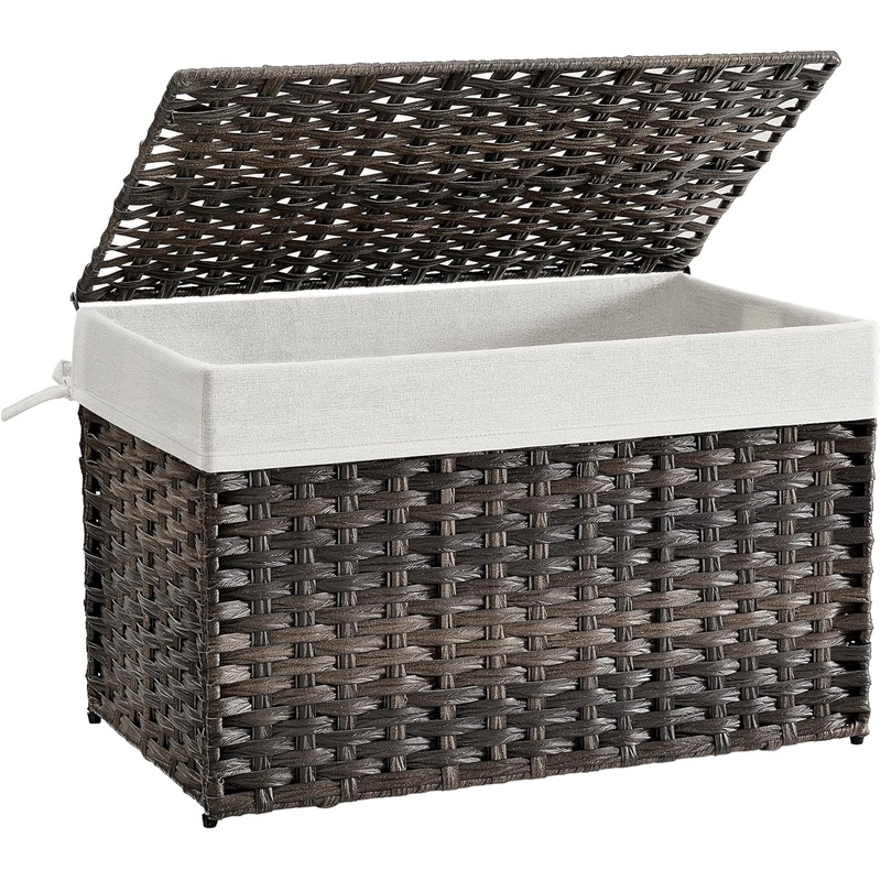 SONGMICS Storage Basket with Lid, 27.7 Gallon (105L) Storage Bin, Woven Blanket Storage Basket with Handles, Foldable, Removable Liner, Metal Frame, for Bedroom, Laundry Room, Gray URST066G01 | Bigbigmart.com
