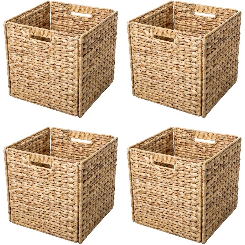 Trademark Innovations Foldable Hyacinth Storage Baskets with Iron Wire Frame (Set of 4) | Bigbigmart.com