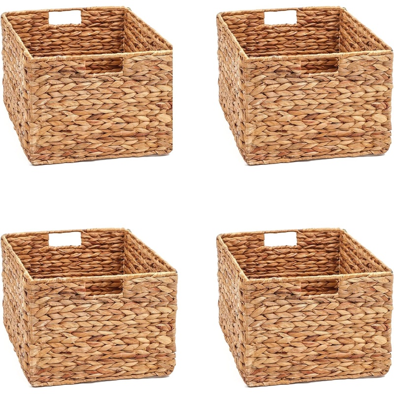 Trademark Innovations Large Foldable Rectangle Woven Wicker Basket Bins for Storage (Set of 4) | Bigbigmart.com
