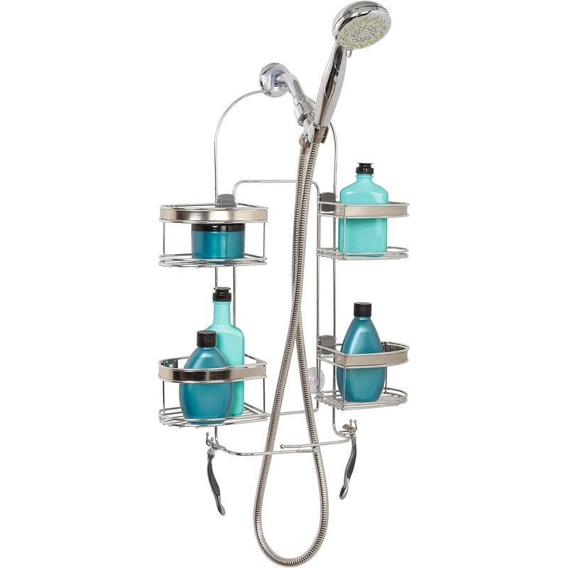 Zenna Home Rust-Resistant Expandable Hanging Shower Caddy, Chrome with Brushed Accents | Bigbigmart.com