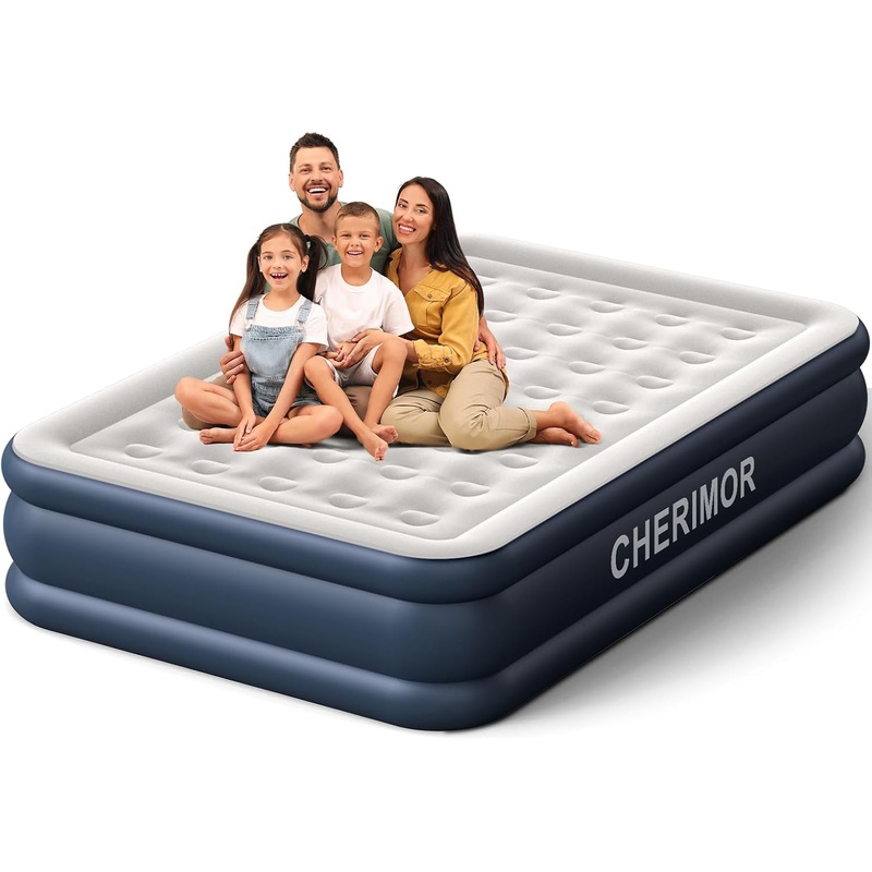 Air Mattress Queen with Built in Pump, 18 inch High Thicken Sturdy Inflatable Mattress for Guests & Home, 3 Mins Inflatable, Waterproof Blow up Mattress with Carry Bag, Air Bed for Camping | Bigbigmart.com