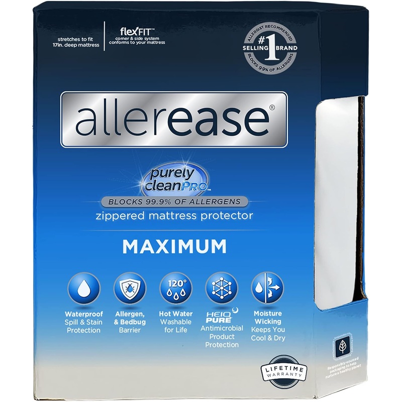 AllerEase Waterproof Mattress Protector, Maximum Allergy Mattress Protector, Queen Mattress Cover | Bigbigmart.com