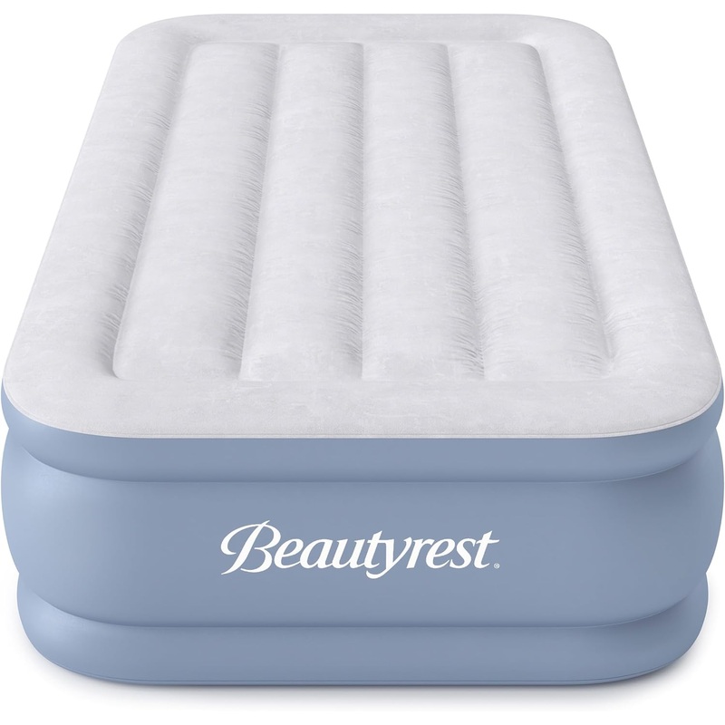 Beautyrest Hi-Loft Inflatable Mattress: Raised-Profile Air Bed with External Pump, Twin, Grey/White | Bigbigmart.com